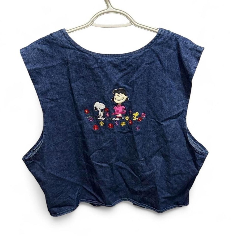 VTG 90s Y2K Snoopy Denim Vest Peanuts Teacher